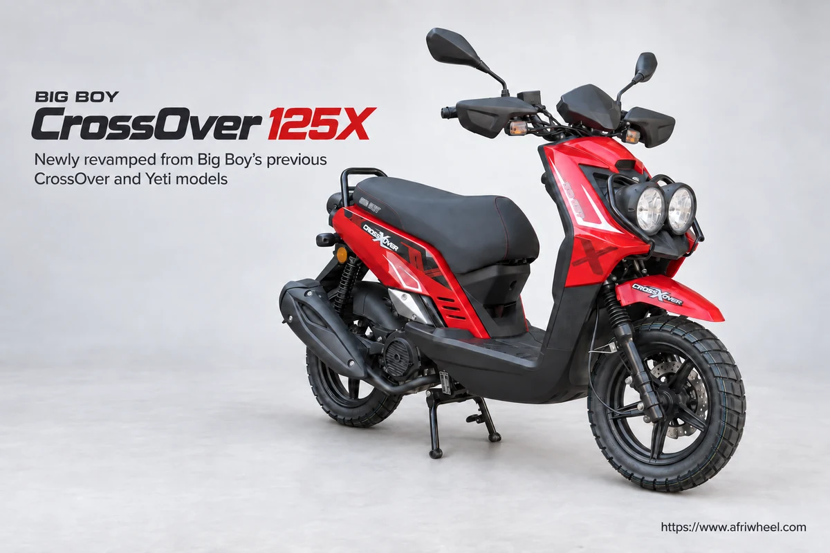 Big Boy CrossOver 125X in red, complete front three-quarter view with twin round headlights.