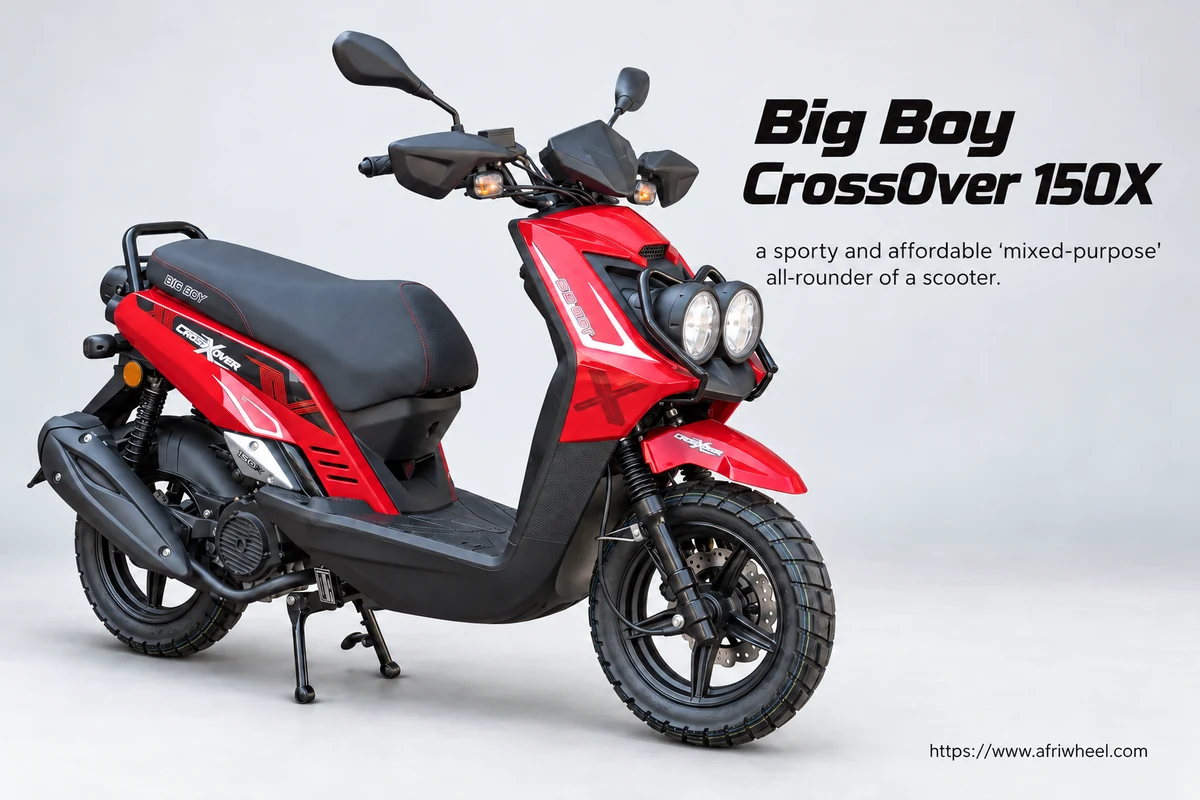 Big Boy CrossOver 150X in red, complete front three-quarter hero view with twin headlights and hand guards.