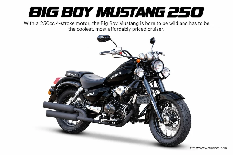 Big Boy Mustang 250 in black cruiser with chrome details, complete front three-quarter hero view