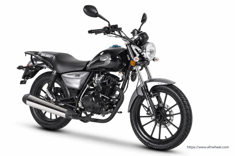 Big Boy SuperLight 200 in black and silver street motorcycle, complete front three-quarter hero view
