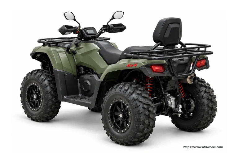 Big Boy Tracker 300 4×4 in olive green and black 4x4 utility ATV, complete front three-quarter hero view