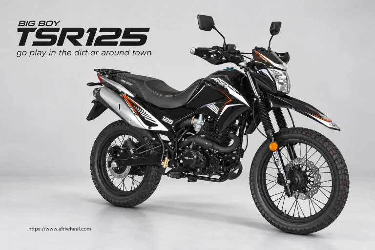 Big Boy TSR125 in black dual-purpose motorcycle, complete front three-quarter hero view