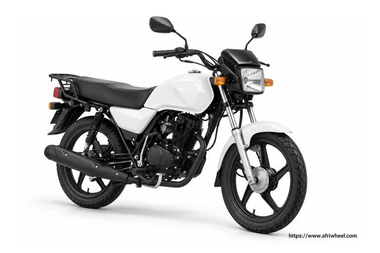 Big Boy Velocity 200 in white and black unboxed street motorcycle, complete front three-quarter hero view