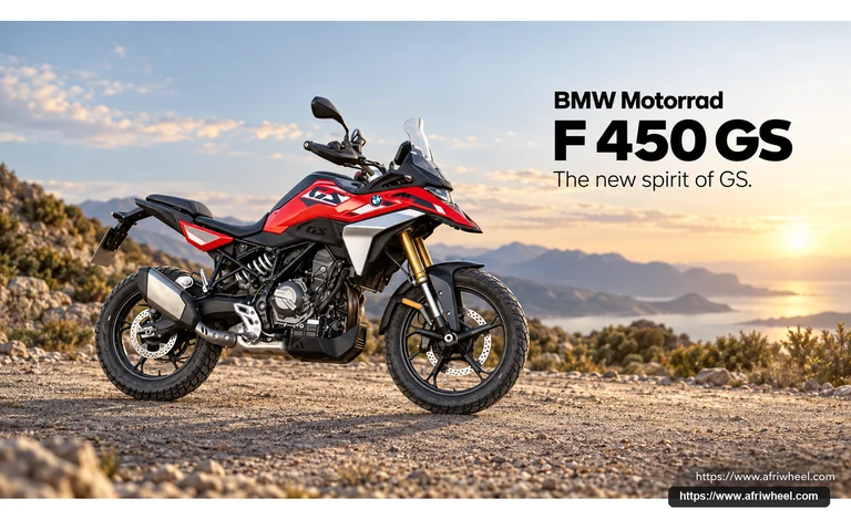 BMW Motorrad F 450 GS Light White / Racing Blue hero front three quarter production view