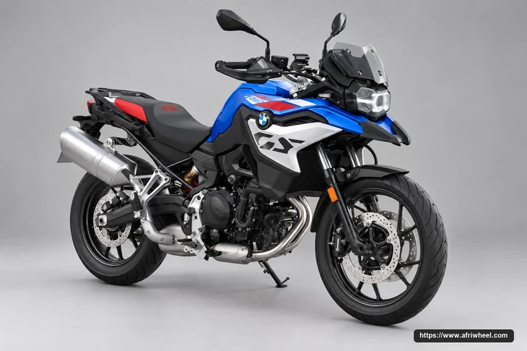 BMW Motorrad F 800 GS Light White / Blue / Red hero front three quarter production view