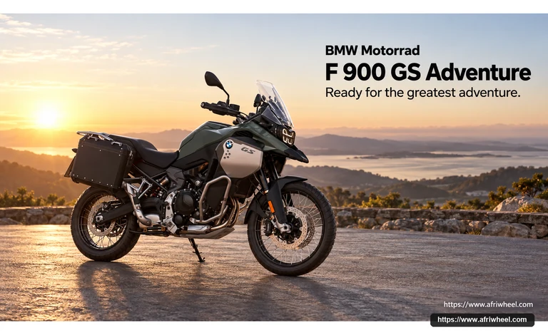 BMW Motorrad F 900 GS Adventure Light White / Racing Blue hero front three quarter production view