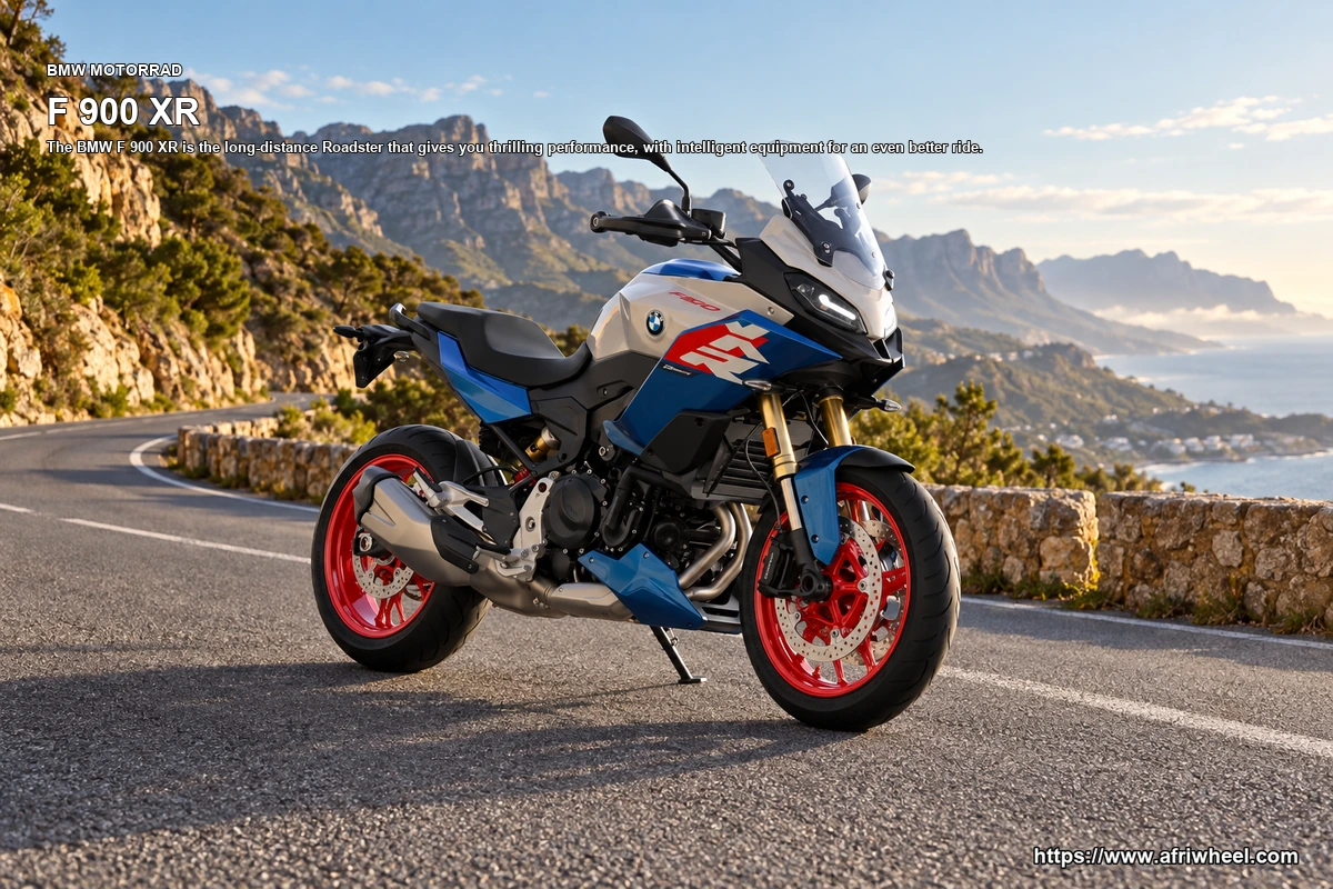 BMW Motorrad F 900 XR Light White Racing Blue Racing Red hero front three quarter production view