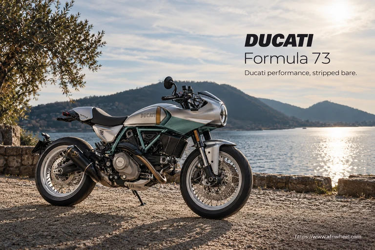 Ducati Formula 73, front three-quarter hero campaign view showing the exact model geometry and components