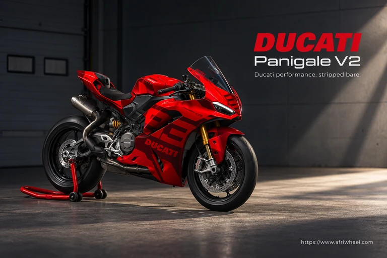 Ducati Panigale V2, front three-quarter hero campaign view showing the exact model geometry and components