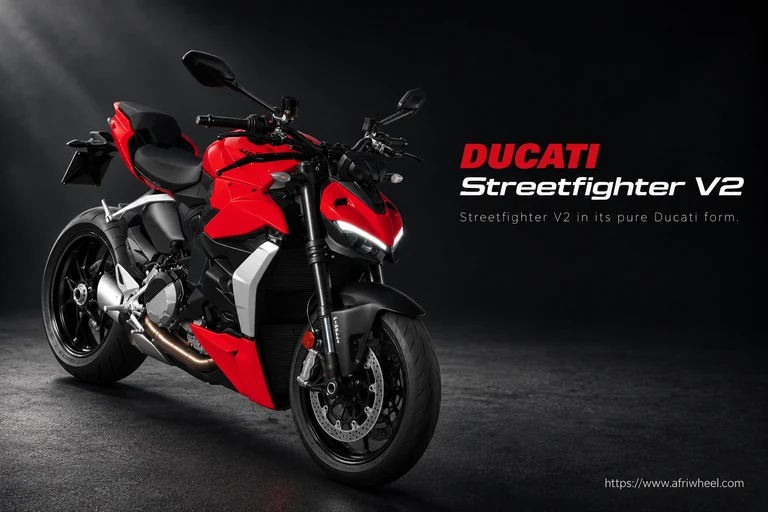 Ducati Streetfighter V2, front three-quarter hero campaign view showing the exact model geometry and components