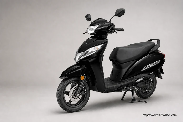 Honda Activa 125 in Igneous Black, front three-quarter studio view