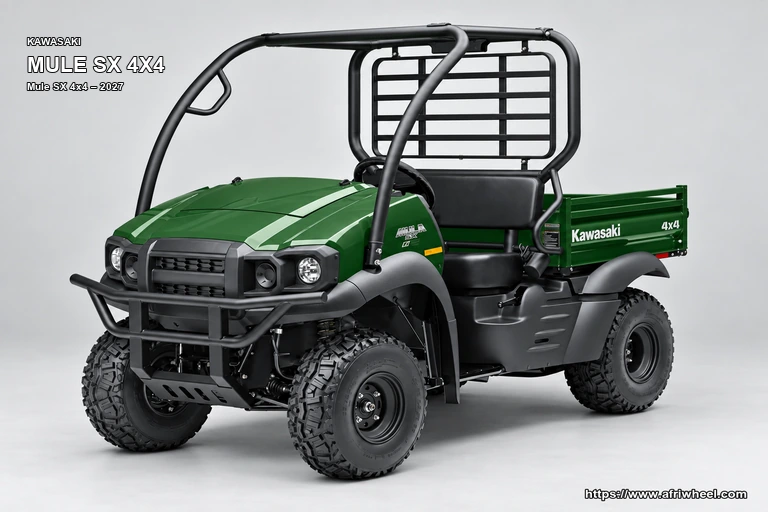 Kawasaki Mule SX 4x4 Timberline Green hero front three quarter production view