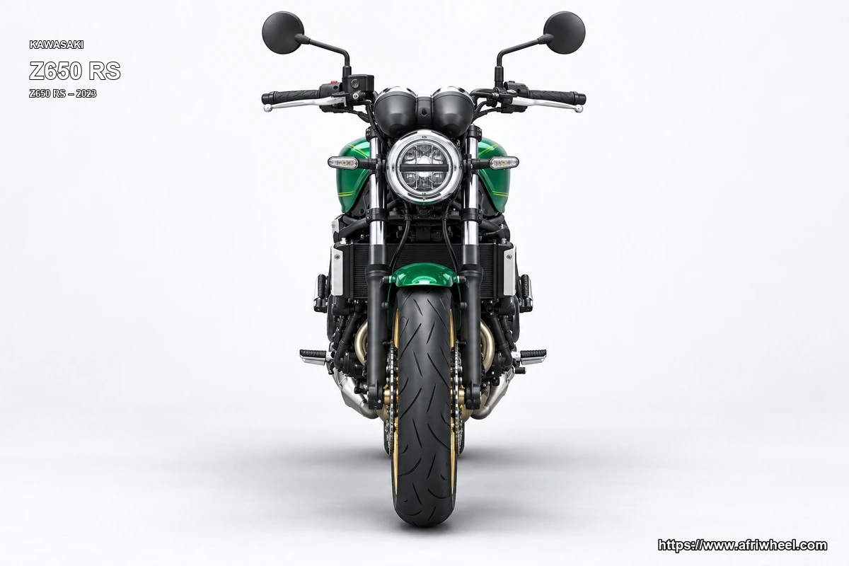 Kawasaki Z650 RS Candy Emerald Green Metallic Spark Black hero front three quarter production view