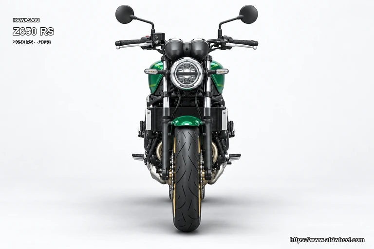 Kawasaki Z650 RS Candy Emerald Green Metallic Spark Black hero front three quarter production view