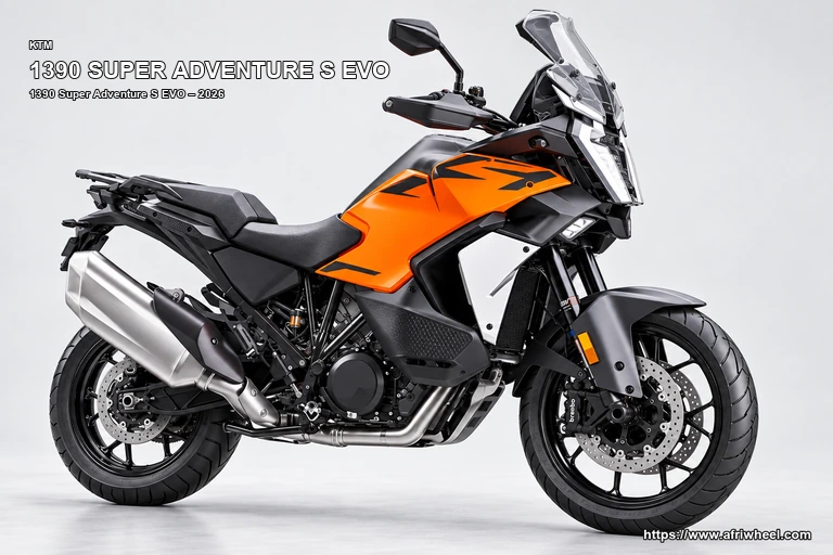 KTM 1390 Super Adventure S EVO Orange / Black hero front three quarter production view