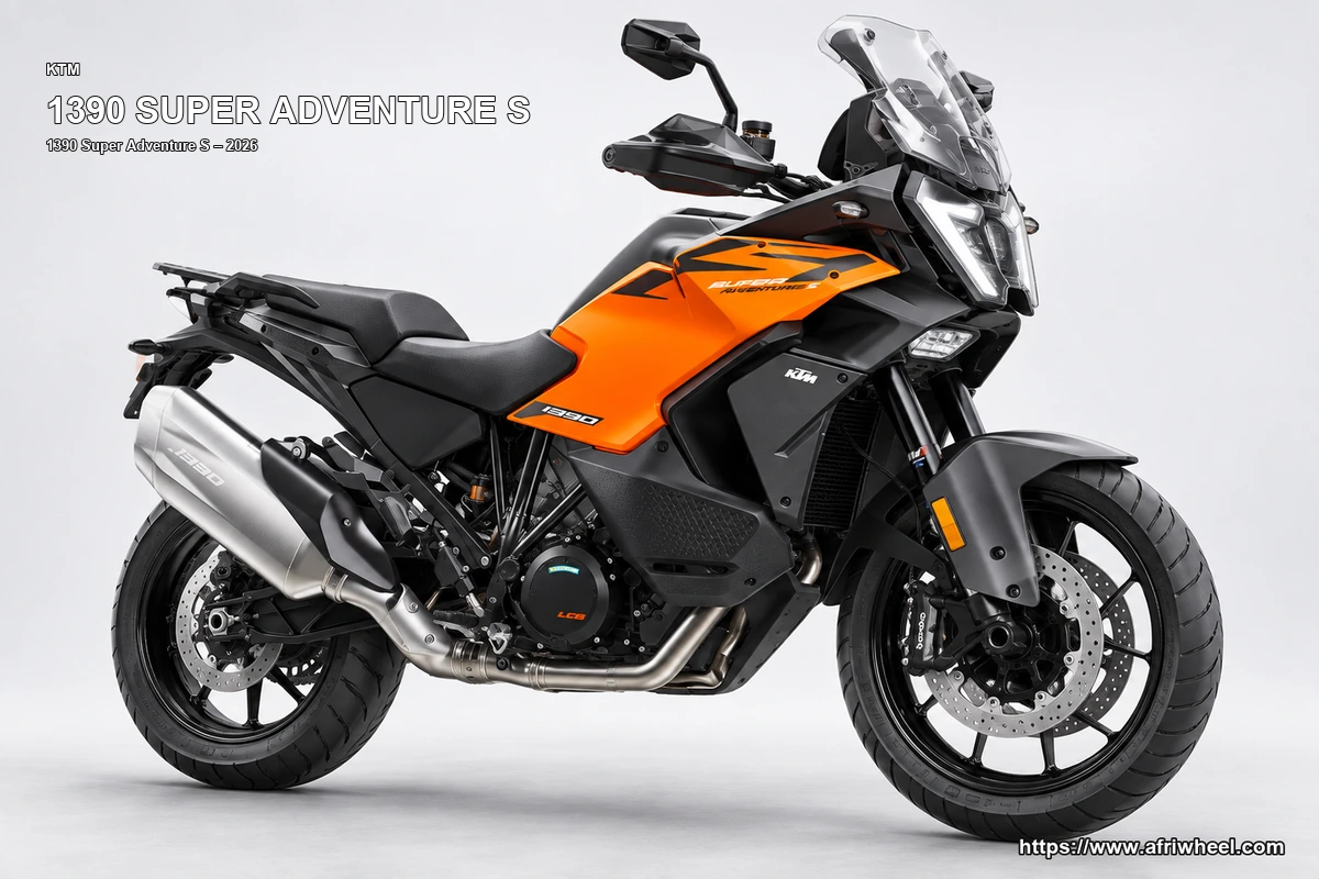 KTM 1390 Super Adventure S Orange / Black hero front three quarter production view