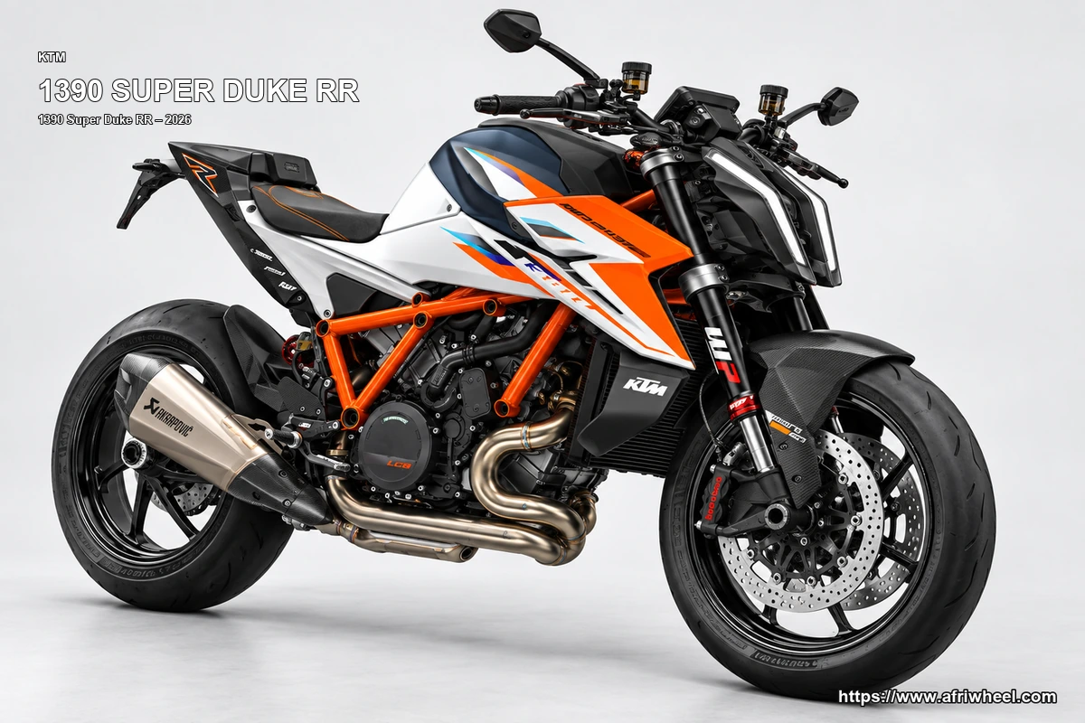 KTM 1390 Super Duke RR White / Orange / Black hero front three quarter production view