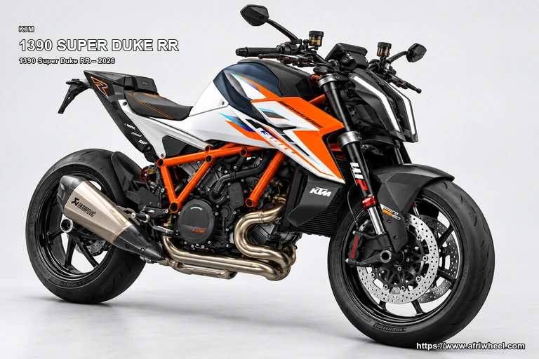 KTM 1390 Super Duke RR White / Orange / Black hero front three quarter production view