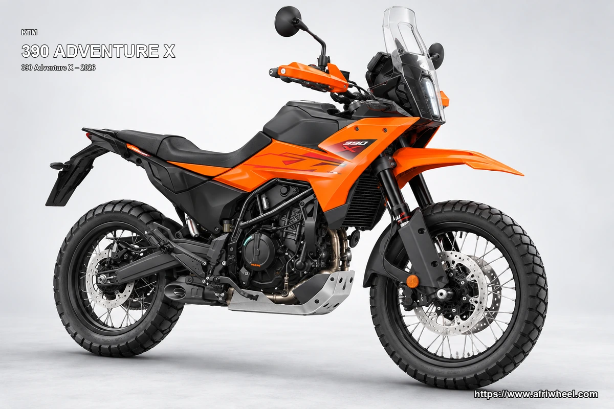 KTM 390 Adventure X Orange / Black hero front three quarter production view