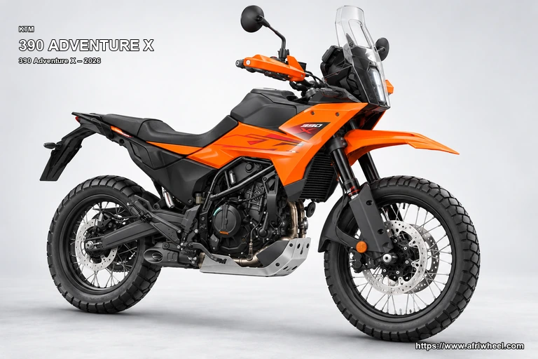 KTM 390 Adventure X Orange / Black hero front three quarter production view