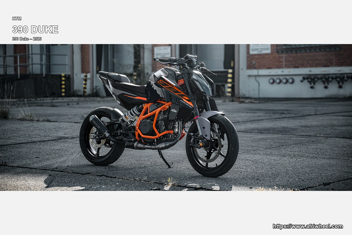 KTM 390 Duke Black / Orange hero front three quarter production view