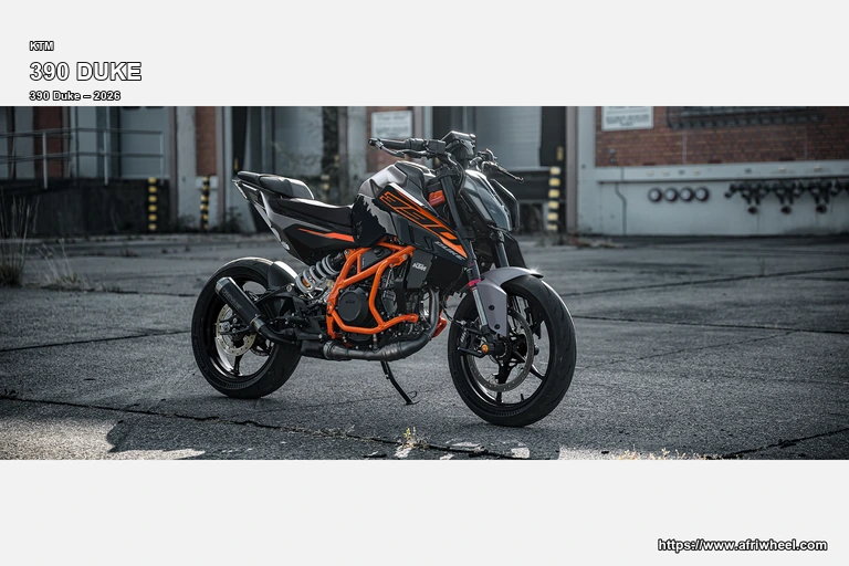 KTM 390 Duke Black / Orange hero front three quarter production view