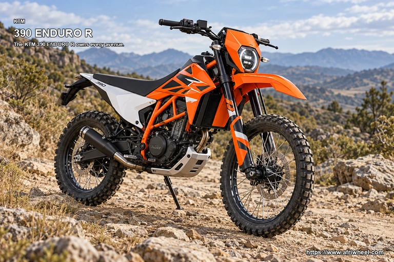 KTM 390 Enduro R Orange White hero front three quarter production view