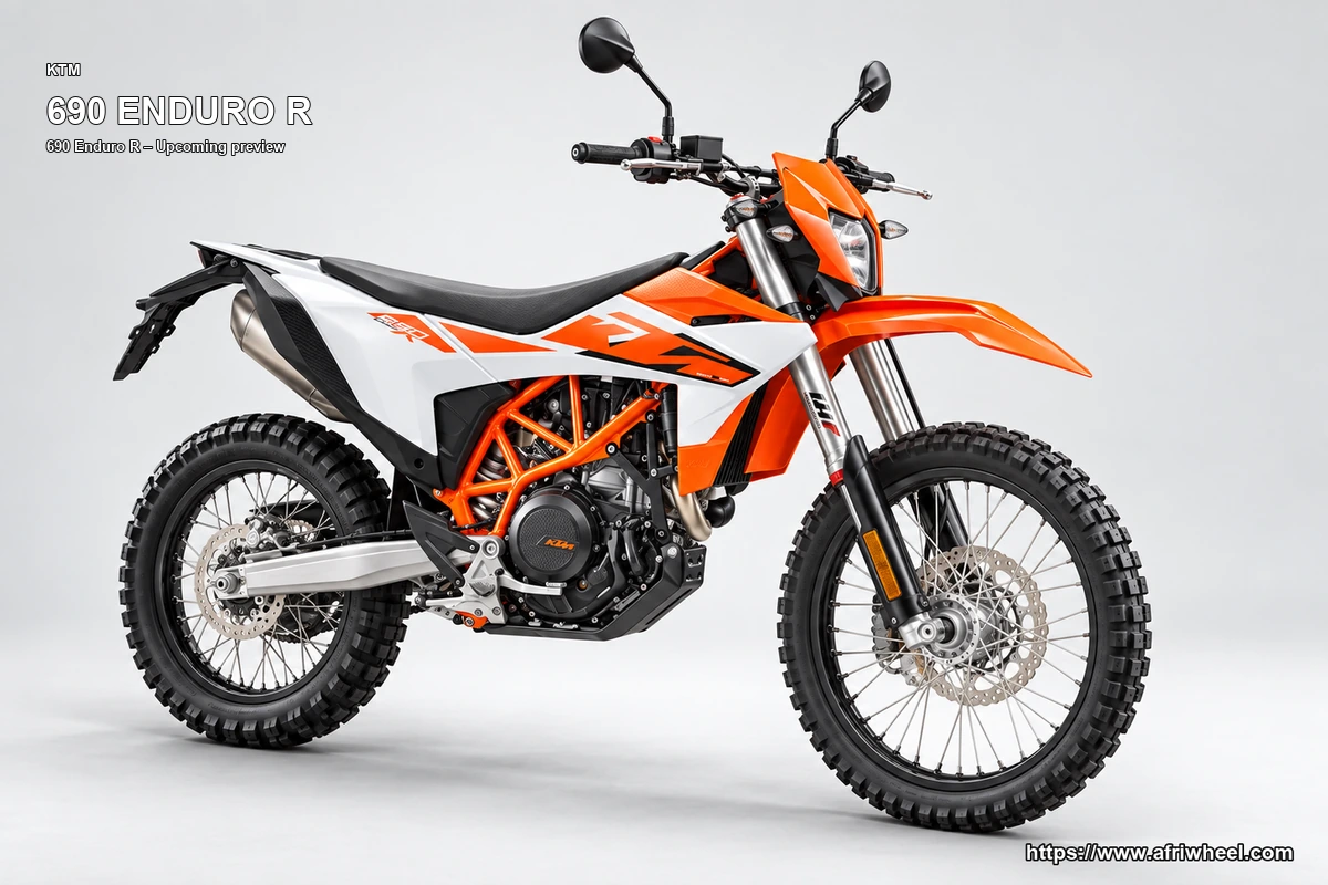 KTM 690 Enduro R White / Orange / Black hero front three quarter production view