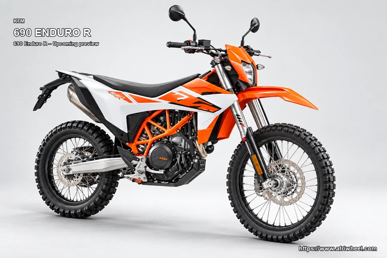 KTM 690 Enduro R White / Orange / Black hero front three quarter production view