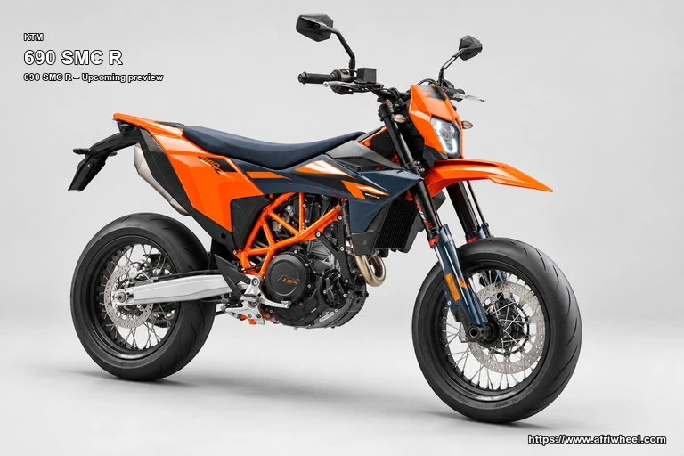 KTM 690 SMC R Orange / Black hero front three quarter production view