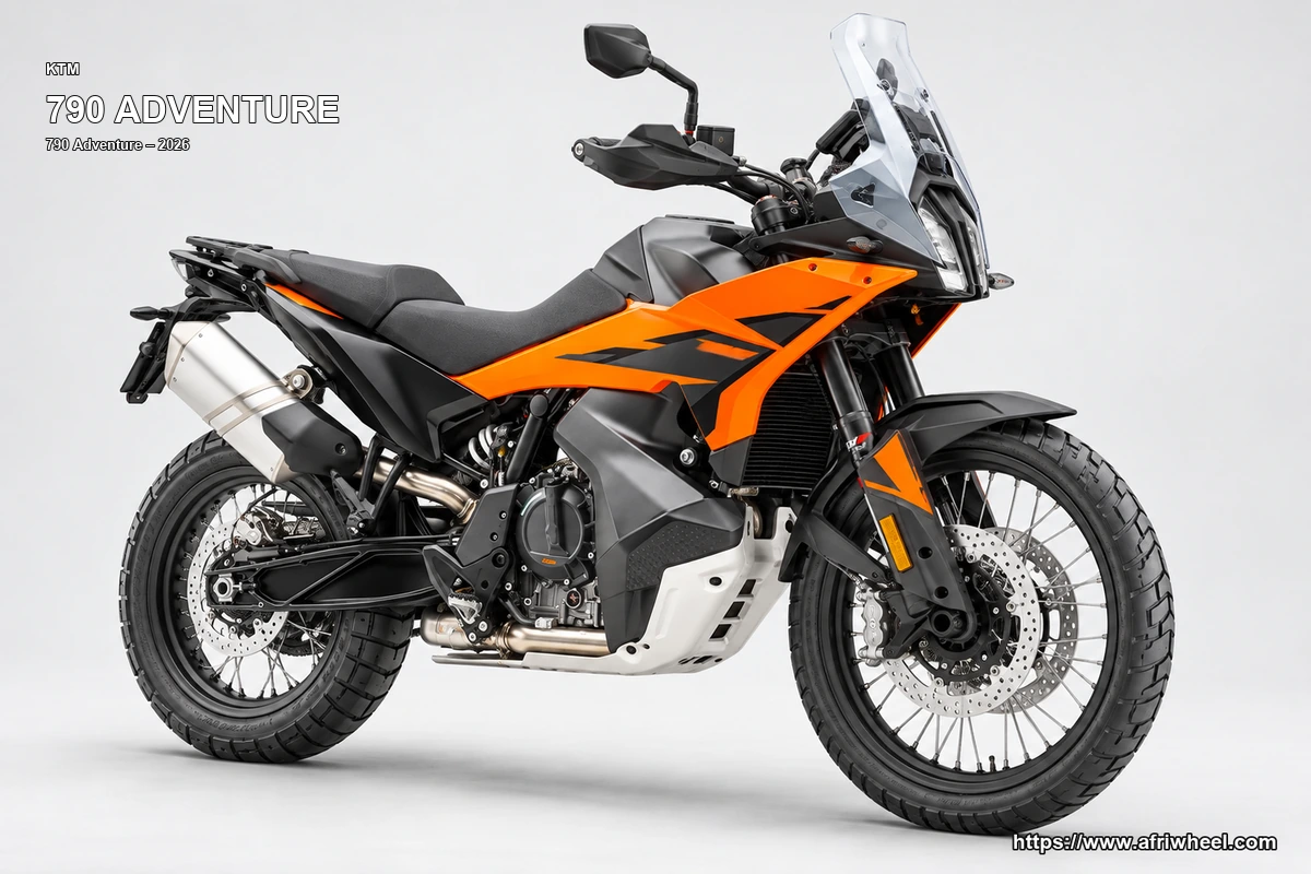 KTM 790 Adventure Orange / Black / White hero front three quarter production view