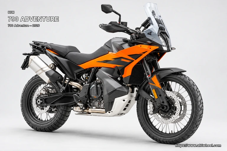 KTM 790 Adventure Orange / Black / White hero front three quarter production view