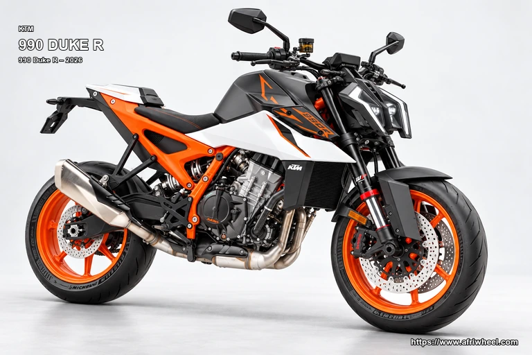 KTM 990 Duke R White / Orange / Black hero front three quarter production view