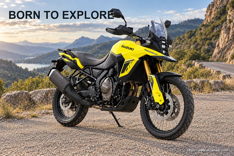 Champion Yellow Suzuki V-Strom 800DE adventure motorcycle hero