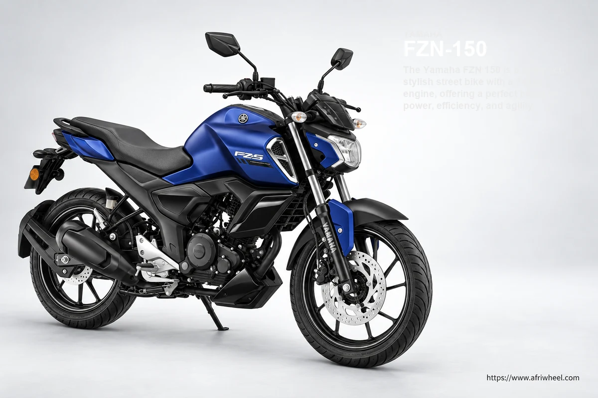 Yamaha FZN-150 in Blue, front three-quarter street motorcycle hero