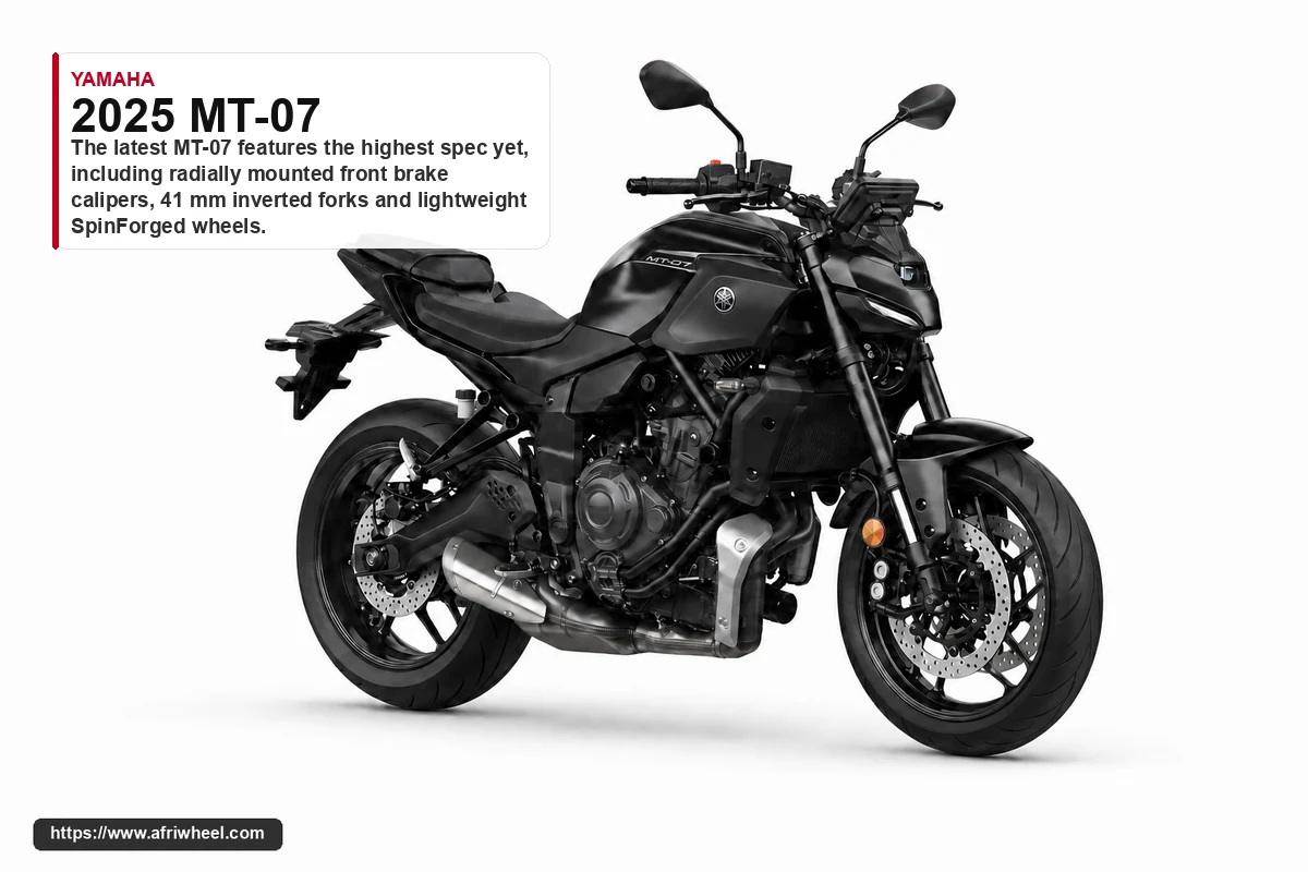Yamaha 2025 MT-07 in Black, front three-quarter studio view