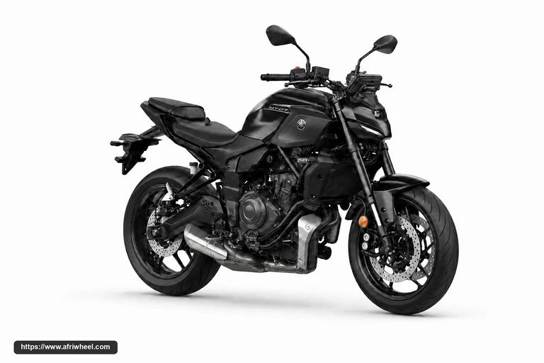 Yamaha 2025 MT-07 in Black, front three-quarter studio view