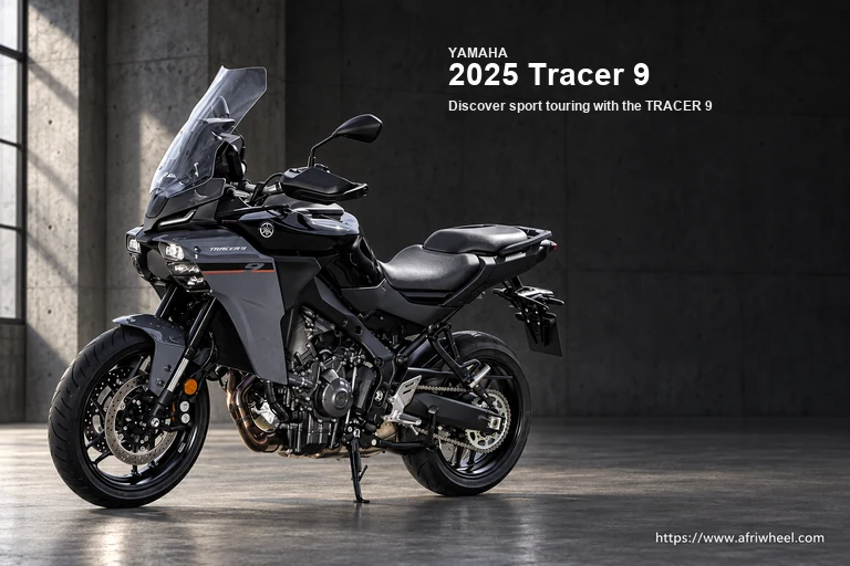 2025 Tracer 9 in Black and Dark Grey, front three-quarter sport touring hero