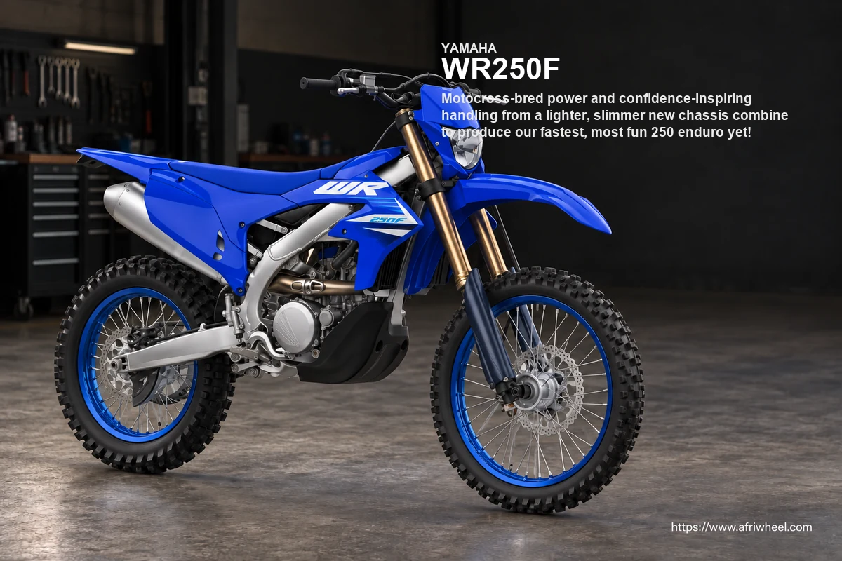 WR250F in Icon Blue, front three-quarter enduro motorcycle hero
