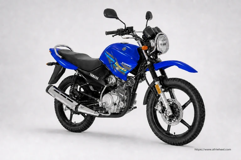Yamaha YBR125G in Blue, front-right three-quarter standard motorcycle studio view