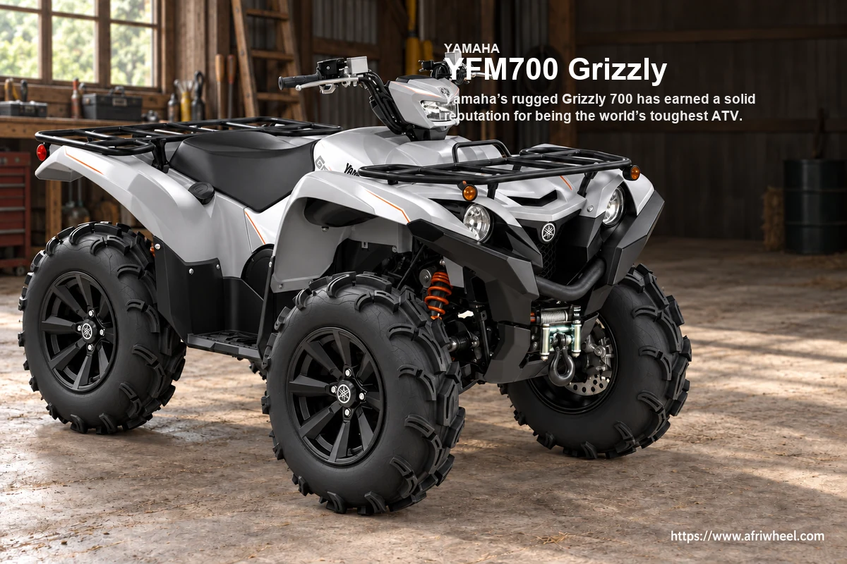 YFM700 Grizzly in Matte Silver, front three-quarter utility ATV hero