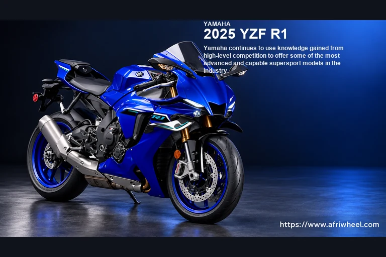 2025 YZF R1 in Icon Blue, front three-quarter supersport motorcycle hero