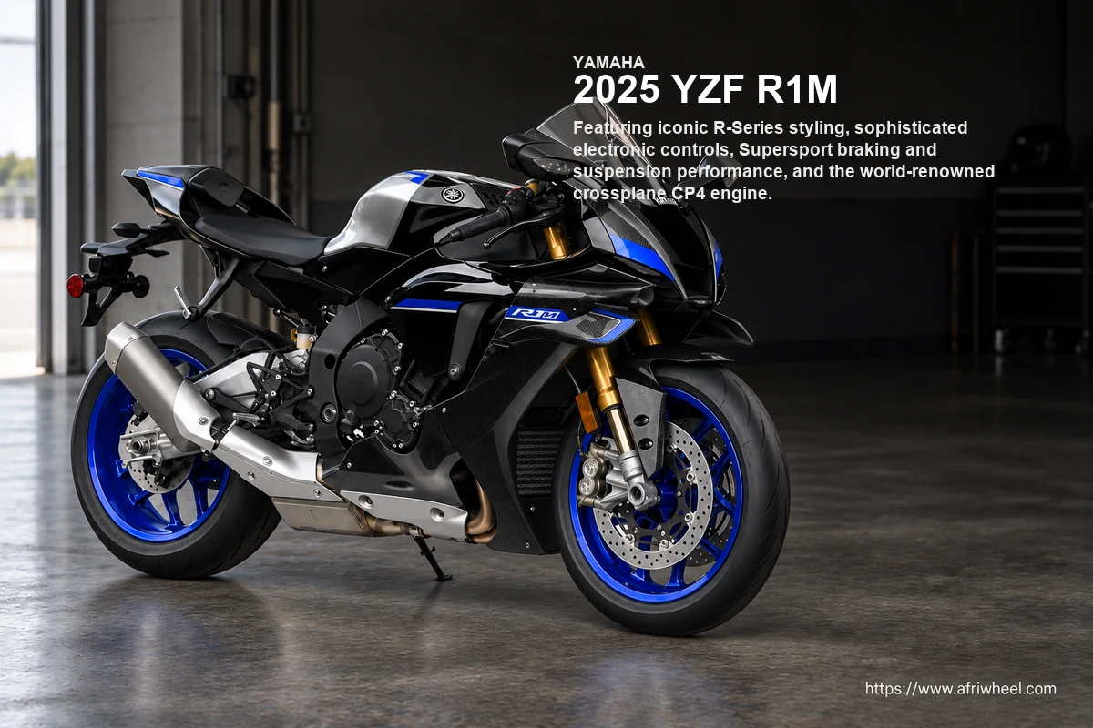 2025 YZF R1M in Carbon Fiber, front three-quarter carbon supersport hero